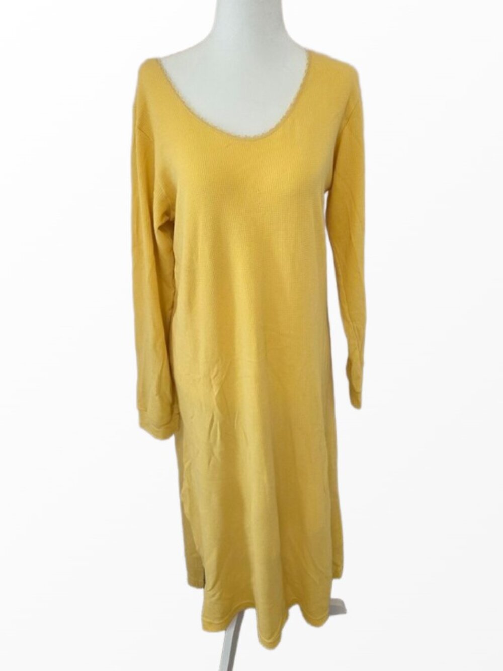 Vintage Faded Glory Yellow Waffle Knit Boho Hippie Festival Maxi Dress Large